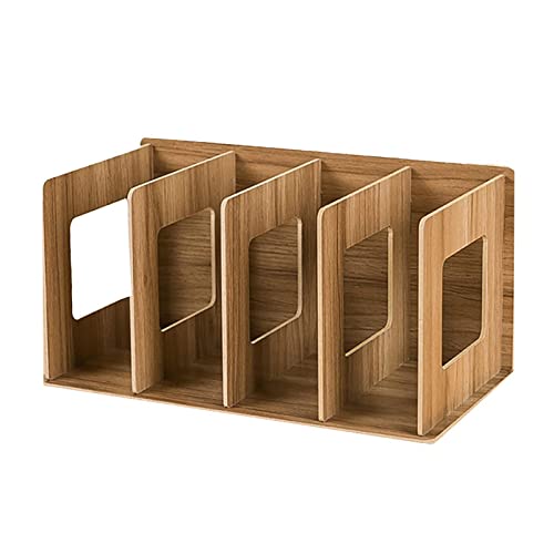 ブックスタンド 本立て 木製 組立て式 4段 書類入れ大容量 仕切りスタンド クルミ色30.5*15*17cm