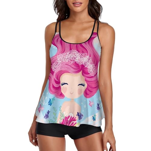 Maillot de bain tankini femme sirène rose avec short pour vos journées à la plage