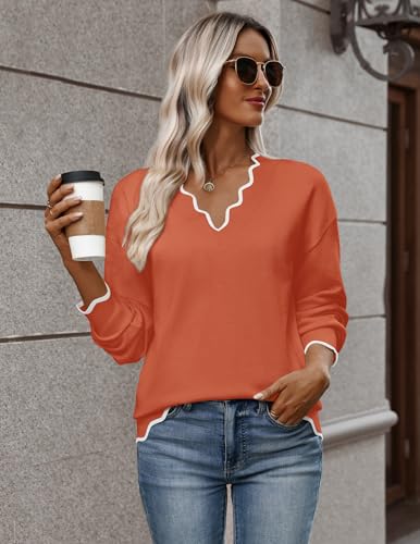 Image of Zeagoo Women's 2026 Fall V Neck Sweater Long Sleeve Lightweight Knit Tops