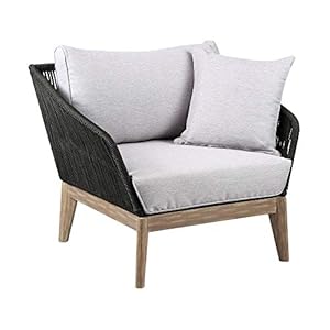 armen LIVING LCATCHWDLT Athos Indoor Outdoor Club Chair in Light Eucalyptus Wood with Latte Rope and Grey Cushions Gray