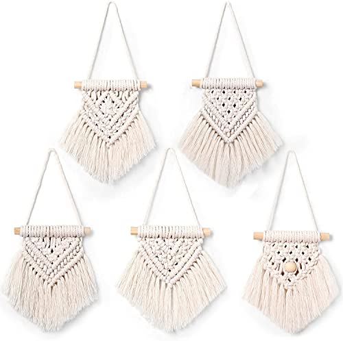 Image of Waterlily House -02 Pcs Macrame Woven Wall Hanging Small Decor Boho Chic Bohemian Home Geometric Art Decor - Beautiful Apartment Dorm Room Decoration,(Size - 20 x 33cm). (Wall Hanging, Pattern - B)