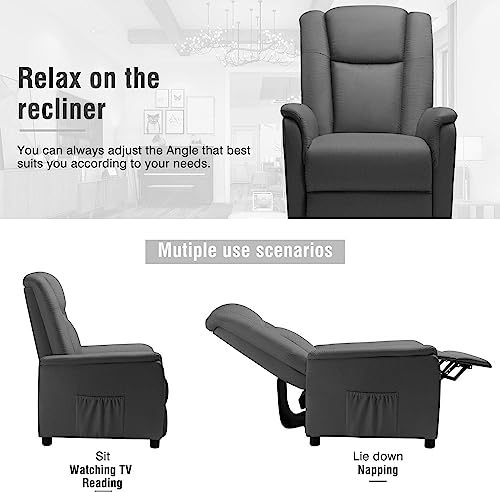 Lemberi Modern Fabric Recliner Chair For Adults, Home Theater Seating With Pocket, Lounge Single Recliner Sofa With Footrest And Backrest, Fabric Reading Recliner For Living Room, Bedroom (Gray) #TOP6