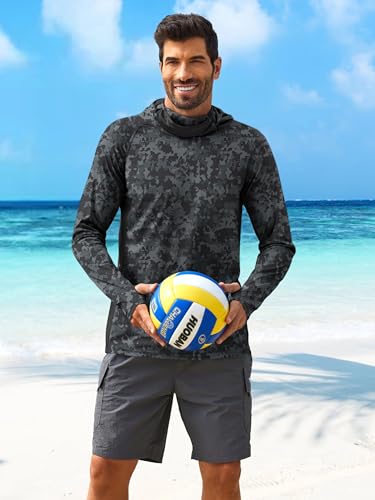 Image of PINSPARK Men's Sun Protection Hoodie with Mask UPF 50+ UV Long Sleeve Shirt Men Rash Guard Performance Fishing Hiking Shirt