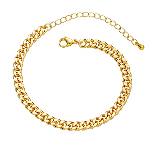 Viromy Dainty Gold Chain Bracelets For Women 18K Gold Filled Simple Cuban Link Chain Curb Link Chain Paper Clip Toggle Bracelet For Women Girls Jewelry Gifts #TOP16