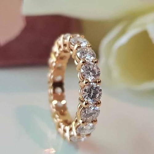 Purvika Jewels 3.50Ct Round Cut Lab Created Diamond Ring, Full Eternity Wedding Band, 14k Yellow Gold Plated 925 Sterling Silver