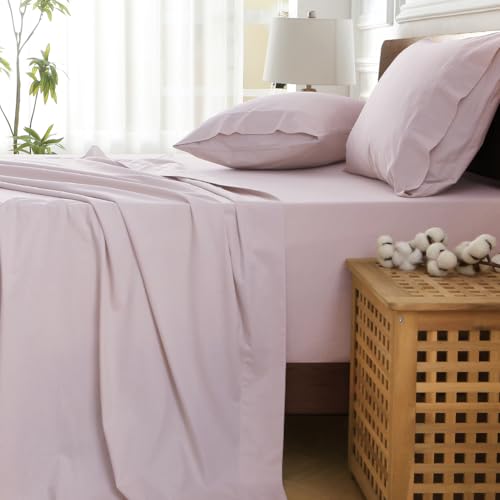 HYPREST Extra Deep Pocket Queen Sheet Sets Fits 18"-24" in Deep Mattress -100% Cotton Queen Sheet Set,Pink Hotel Luxury Soft Wrinkle Free Cooling Sheet Sets for Queen Bed Deep Pocket