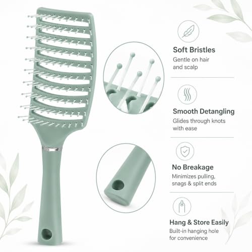 Image of Detangling Hair Brush for Women & Men, Flexible Vented Paddle Hair Brush with Rounded Tip Bristles, Gentle Scalp Massage, Wavy, Wet & Dry Hair, Salon, Home & Daily Hair Care, Pack of 1