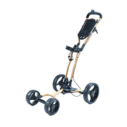 ZAANU Golf Push Cart 4 Wheel Folding Trolley Lightweight Compact Pull Caddy Cart Easy to Open Gold