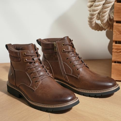 GUTOUGE Men's Chukka Combat Ankle Boots - Stylish Synthetic Leather Lace-Up Work Boot with Convenient Side Zipper, Non-Slip Lug Sole,Comfort Collar by GUTOUGE - Used condition - Image 2