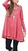 Floral Find Women Long Sleeve Blouse Layered Scoop Neck Tunic Loose Fit Dress (Large, Red)