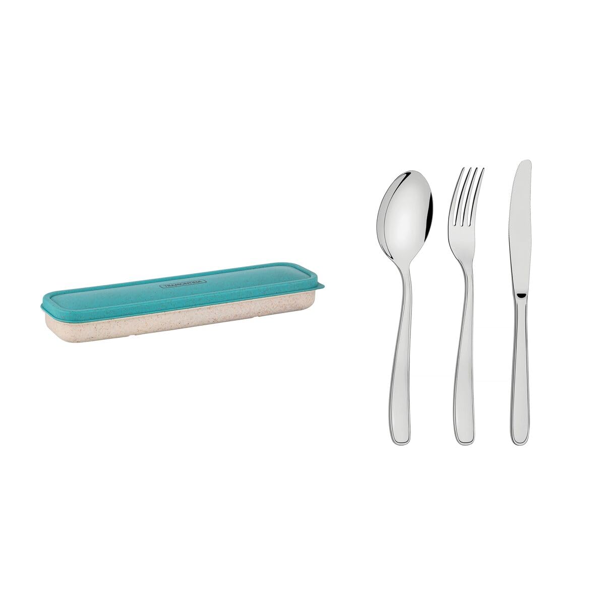 Stainless Steel Cutlery Set With Green Lid Case Tramontina