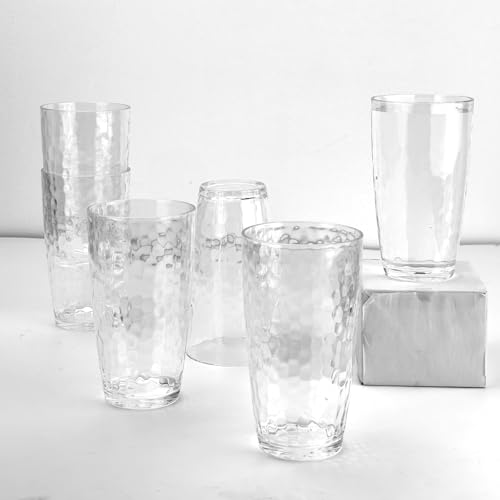Yalin 20 Ounce Acrylic Drinking Glasses, Reusable Plastic Tumbler, Stackable, BPA-Free, Shatter Proof, Dishwasher Safe, Set of 6 Cups (Clear)
