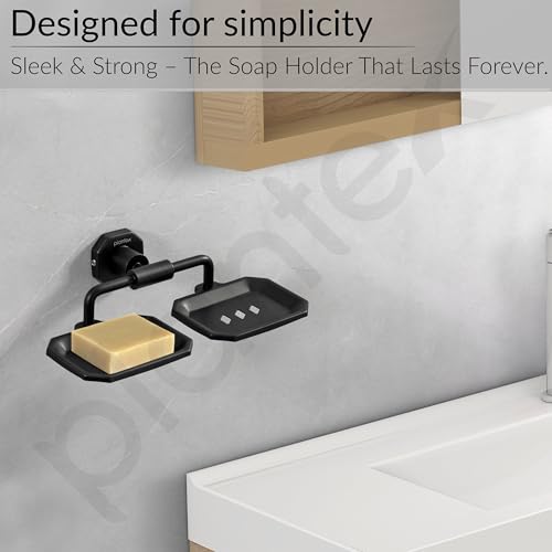 Image of Plantex 304 Grade Stainless Steel Soap Holder for Bathroom /Double Soap Dish /Soap Stand for Kitchen Sink /Bathroom Accessories- Nipron (Black)