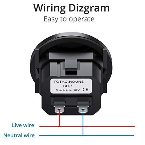 AUTOUTLET Runder Quarz Stundenzähler 12-72V DC, Wasserdicht Betriebsstundenzähler mechanischer Timer Einrastbarer Motorbetriebsstundenzähler mit Stecker für Schneemobil Auto Boot Auto Rasentraktor