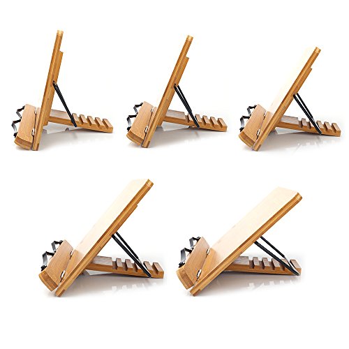 Wishacc WS-BSZ02 Bamboo Book Stand Cookbook Holder With 5 Adjustable Height 13.2 X 9.2 Inch thumb #2