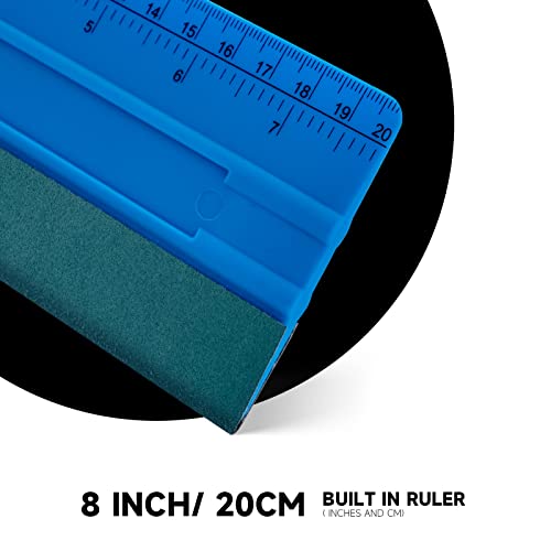FOSHIO 8 Inch Felt Squeegee for Vinyl wtih Ruler 20CM 4 Round Corners Universal Card, Window Tint Film Installing Hard Blue PP Car Vinyl Wrap Scraper Tool - Image 3