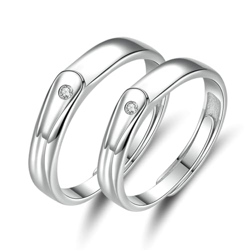 Bague fiançailles argent réglable avec oxyde de zirconium pour elle et lui
