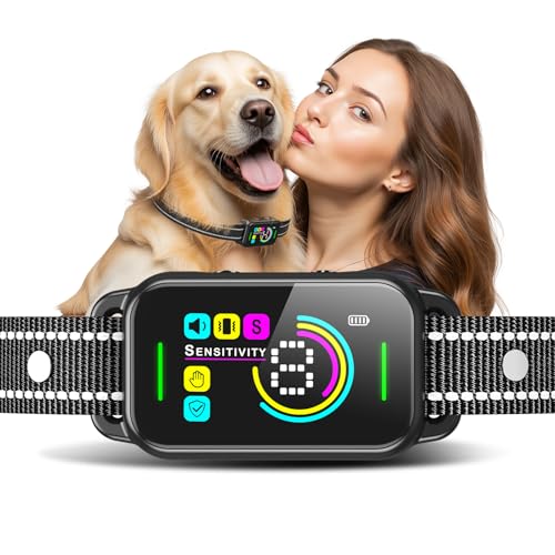 DINJOO Bark Collar for Large Medium Small Dogs - Smart AI 1S Stop Barking, Anti Barking Device & Dog Training Collar with Beep, Vibration & 8-Level Sensitivity, IP67 Waterproof - Pitch Black
