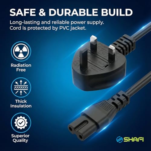 SHAFI® 5M Figure 8 Power Lead - 2-Pin IEC-C7 Universal 3-Pin UK Plug Power Cable - AC Mains Power Cord Compatible PS5 Power Cable UK Xbox Series X Soundbar LG Sony Samsung TV and Speakers - 5 Meter - Image 2