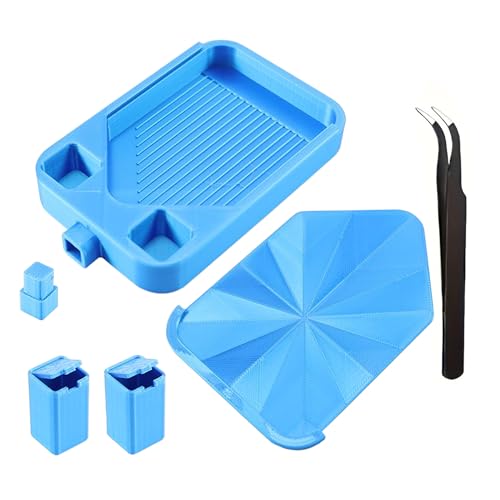 Diamond Painting Tray with Lid and Tweezer, Rhinestone Storage Tray with Lid & 2 Storage Bucket Design, Easy Pour Bead Tray, Diamond Art Kits for Adults, Diamond Art Accessories Tools (Blue)