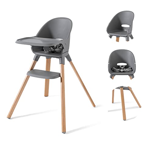 Twistshake Trona Ultraligera con Bandeja Desmontable de Fácil Limpieza, Silla de Bebé con Patas de Madera, Arnés de 5 Puntos, Apta desde los 6 Meses hasta los 15 kg, Sin BPA, Gris, 78926