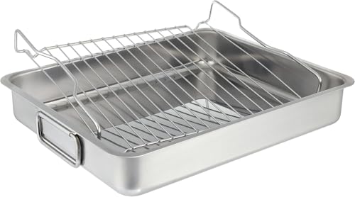 Stainless Steel Roasting Tray with Grill Rack – 40x32CM, Multipurpose Oven & BBQ Tray, Durable & Easy to Clean