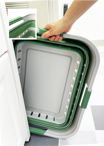 Image of SAMMART 42 (11 Gallons) Collapsible Plastic Laundry Basket, Foldable Pop Up Storage Container /Organizer, Space Saving Hamper, Portable Bin for Dorm Room Bathroom (2, Grey /Dark Sea Green)