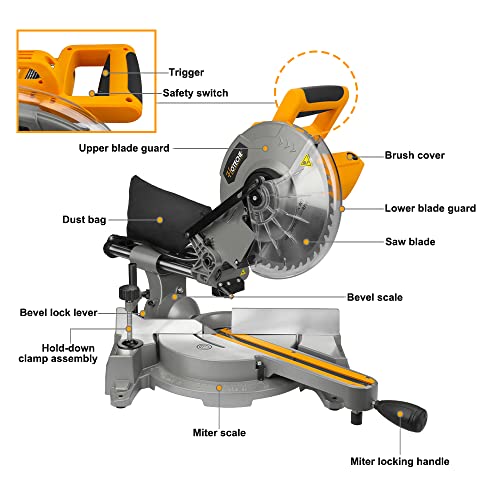 Hoteche Sliding Compound Miter Saw 10-Inch Double Bevel Power Chop Saw 15-Amp Laser Guide Table Saw With Tct Saw Blade For Wood And Metal Cutting #TOP2
