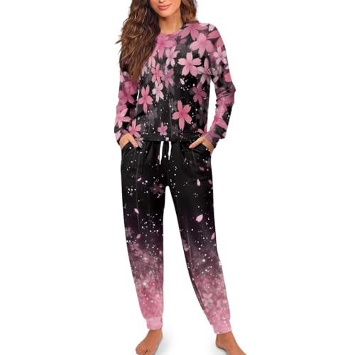 Image of Women's Pajamas Set Soft 2 Piece Loungewear Long Sleeve Pj Set Matching Sleepwear with Pockets for Women Plus Size