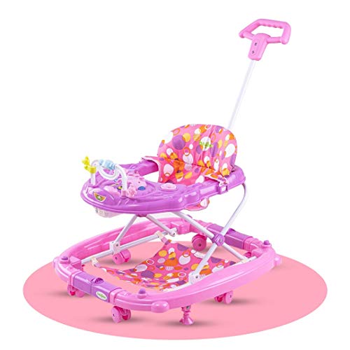 Image of Baybee 3-in-1 Baby Walker for Kids 6 to 18 Months with Rocker Mode, Removable Toy Bar, Adjustable Height, Inbuilt Music, Sunshade & Smooth 360 Wheels | Easy Folding Walker for Boys & Girls (Lite Pink)