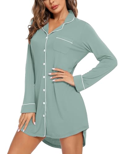 Image of Leikar Nightgowns for Women Button Up Labor Delivery Gown Sleep Shirts