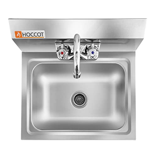 Hoccot 304 Stainless Steel Sink, Wall Mounted Commercial Restaurant Sink, Hand Washing Sink With Back Splash, Utility Sink For Restaurant, Kitchen, Bar, Outdoor, 17" X 15" #TOP4