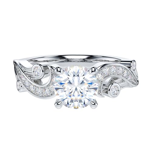 THELANDA 1CT Genuine Moissanite or Simulated Diamond Sterling Silver Filigree Leaf Vintage Bridal Promise Engagement Ring For Her