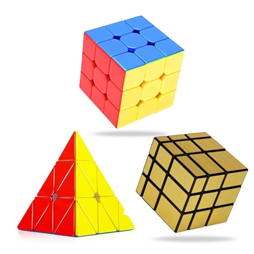 Image of New Speed Cube Combo Pack for Kids & Adults | Smooth Rotation, Durable Build, Brain Puzzle Toy (3x3 | Pyamid | Mirror)