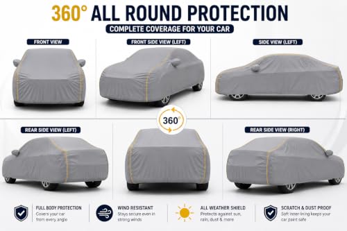 Image of S-Presso Heavy Duty Car Cover Waterproof | 6-Layer Full Body Protection with Soft Cotton Inner Lining | UV, Rain, Heat, Dust & Scratch Resistant | Custom Fit with Mirror Pockets | Grey