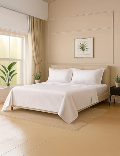 Image of Symbol Premium 100% Pure Cotton Soft Bedsheet for Double Bed - King Size (108x108 inches) with 2 Pillow Covers (27x17 inches) | 300 Threadcount