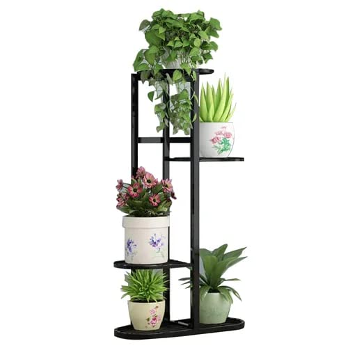 MetalTouch Multi-Tiered Metal Flower Pot Stand - Indoor 4 Layer Tier Iron Plant Pot Display Rack Plant Pot Holder Tall Plant Flower Shelf for Living Room Balcony Court Garden (Black)