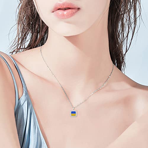 Dorunmo Ukrainian Flag Necklace 925 Sterling Silver Ukrainian Flag Jewelry Peace Style Exquisite Cute Pendant Jewelry Gift For Women Girl #TOP2