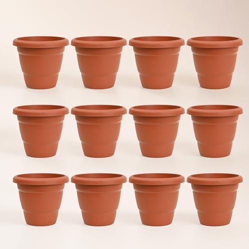 UGAOO Cosmos Plastic Pots for Plants 12 Inch (Set of 6), Big Size Plant Pot Large for Balcony & Home Decor, Plastic Flower Pot for Garden, UV Treated Heavy Duty Gardening Pots