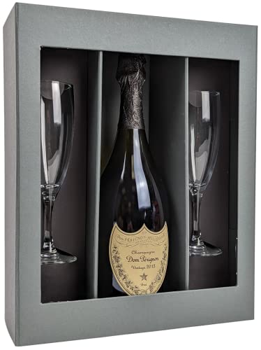 Dom Perignon Vintage 2013 Champagne 75cl with Flutes Gift Set - Sparkling Brut Champagne for Birthday Christmas Valentines Wedding Present