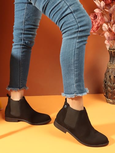 Image of Carlton London Women Comfortable fashionable low Heel Ankle Height Boots for Daily use, Office use, Casual use