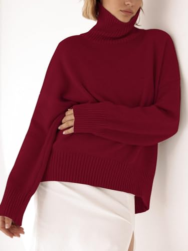 Image of YKR Women's Turtleneck Sweater Chunky Long Sleeve Knitted Pullover High Low Hem Trendy 2026 Fall Winter Basic Jumper Top