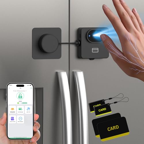 Palm Vein Refrigerator Lock, Smart Fridge Lock with App Control & RFID Cards, Biometric Child Safety Lock for Refrigerator, Cabinet, Freezer, Drawer, Baby & Pet Proof, Rechargeable