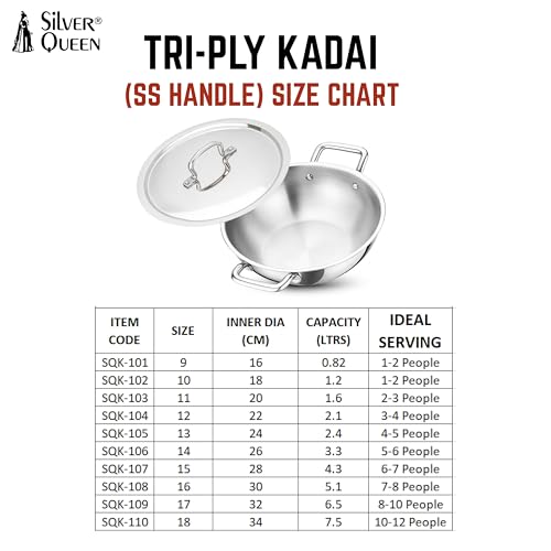 Image of Silver Queen Triply Stainless Steel Kadhai 26 cm (3.3 L) | Premium Triply Kadai for Cooking | Durable Stainless Steel Cookware | Induction & Gas Stove Compatible
