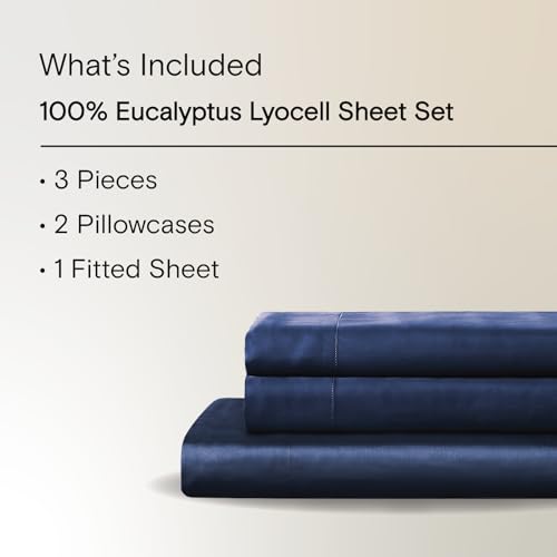 Sijo AiryWeight Tencel Sheet Set, 100% Lyocell Derived from Eucalyptus, Buttery Soft, Architectural Digest 2022 Best Cooling Sheets Winner - 3pc - 2 Pillowcases 1 Fitted (Sapphire, King)