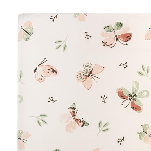 Image of Crane Baby Crib Sheet - 100% Cotton, Breathable Fitted Sheet for Standard Crib Mattress (28 inchx 52 inch), Butterfly Pattern for Boys and Girls