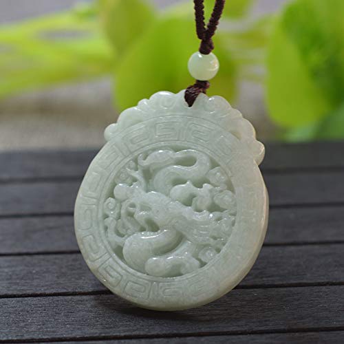 EASTCODE Natural Jadeite A Grade Pendant Necklace Carved Chinese Dragon Pendant Gift for Men Jade Stone Jewelry with Rope