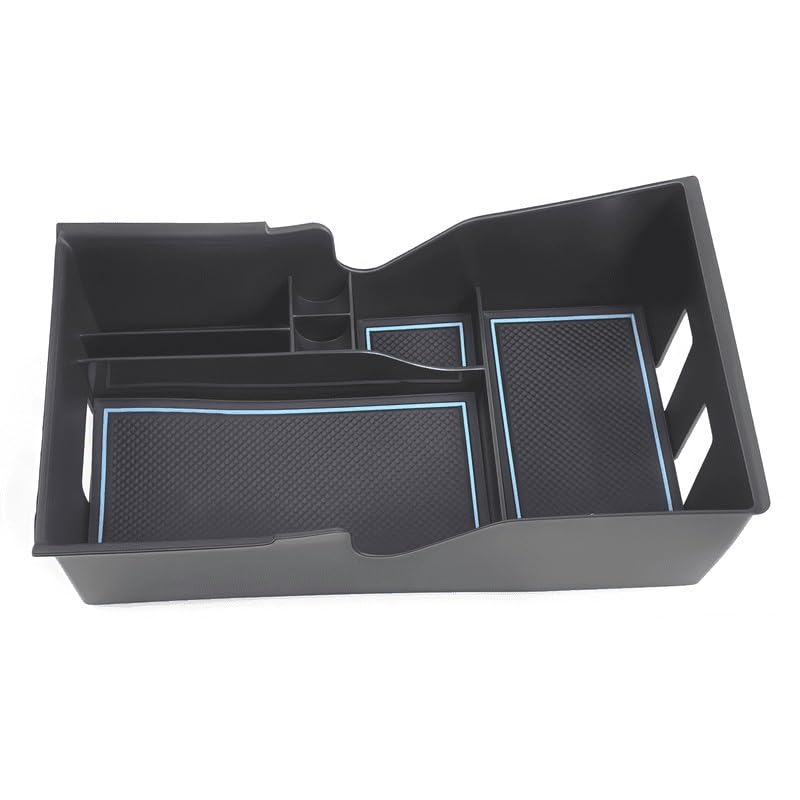 Armrest Console Organizer Tray with Key Box Compatible with Tesla Model 3 and Model Y 2017 2018 2019 2020 Models ABS Black Insert Storage Tray(Silicone mat style)