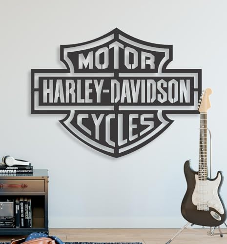 Dekory Enseigne Murale Harley Davidson Moto Vintage en Métal Noir – Art Mural Emblème Custom Style Industriel Cycles, Plaque Décoration Garage & Salon...