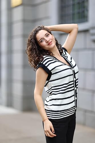 Dokotoo Sweater Vest Women Striped V Neck Button Vest for Women Vest Top Spring Cardigan Sweaters for Women 20254